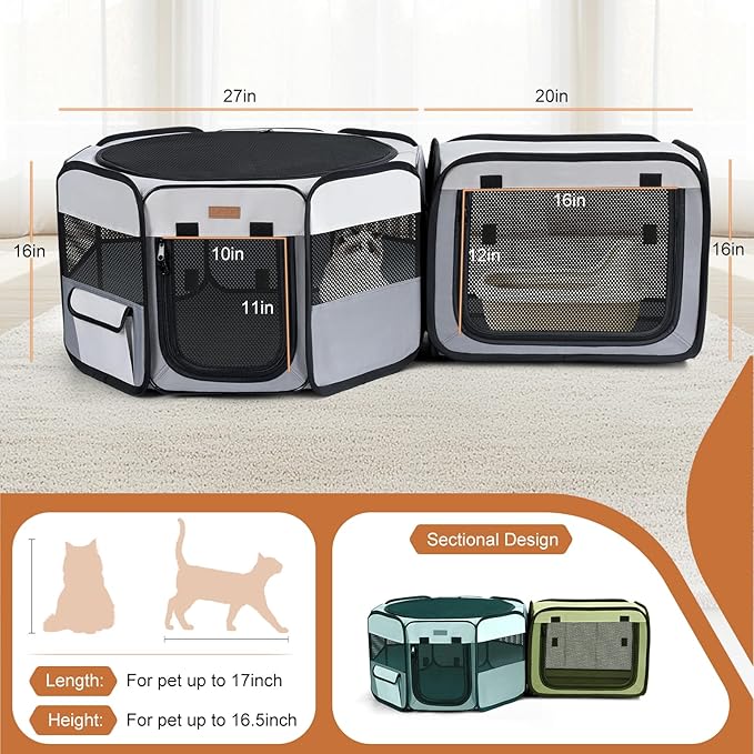 Want to Give Your Kittens & Puppies a Safe, Independent Space? Try Lekereise: 47"×16" Portable Cat Playpen, 2-in-1 Dog Playpen, Independently Usable, with a Carry Bag. Play Freely Anywhere!