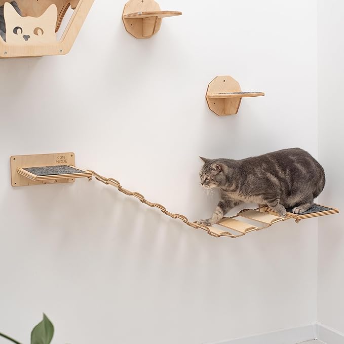 Wood Cat Bridge Cat Steps Cat Bed Wall Cat Toy Rustic Cat Tree Wall Decor Cat Lover Gift New Home Gift Cat Furniture Wall (Light, Bridge)