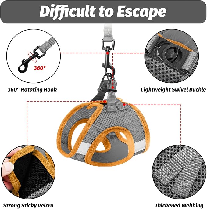 FAYOGOO Cat Harness and Leash Set | Upgrade Step-in Escape Proof Harness | Lightweight Soft Vest, No-Choke Design for Walking, Travel, Camping (Gray)