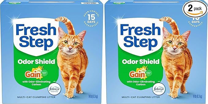 Fresh Step Clumping Litter with Febreze Freshness Gain Original Scent, Low-Dust Formula with Ammonia Block Technology, 14 lb. Box (Pack of 2)