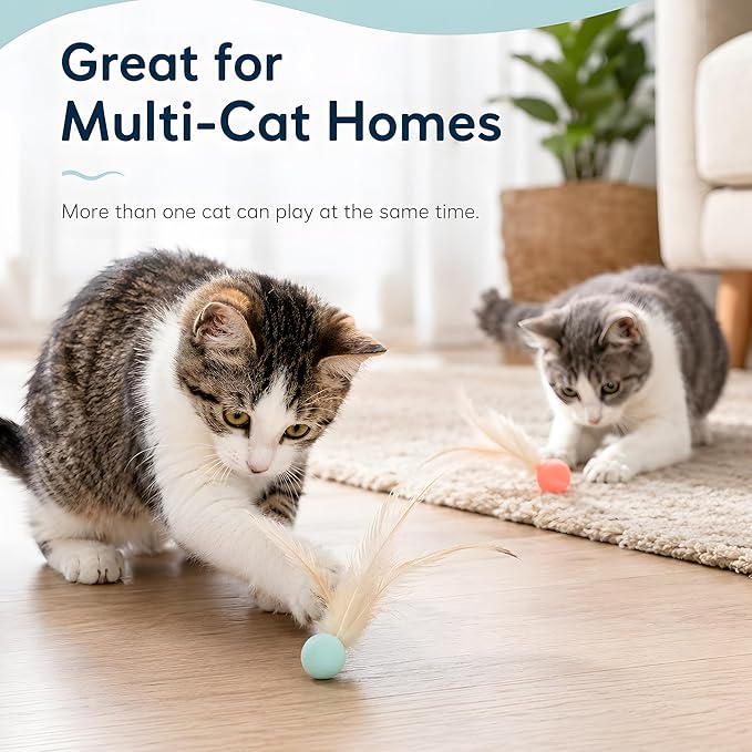 Bouncy Cat Feather Ball Toys – 6 Pack Interactive Silicone Bouncing Balls for Indoor Cats & Kittens, Durable Active Play Toy