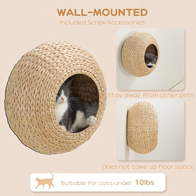 PawHut Cat Wall Furniture, Wall Mounted Cat Condo with Washable Cushion, Cat Wall Shelf for Indoor Cats Kittens, Natural Wood