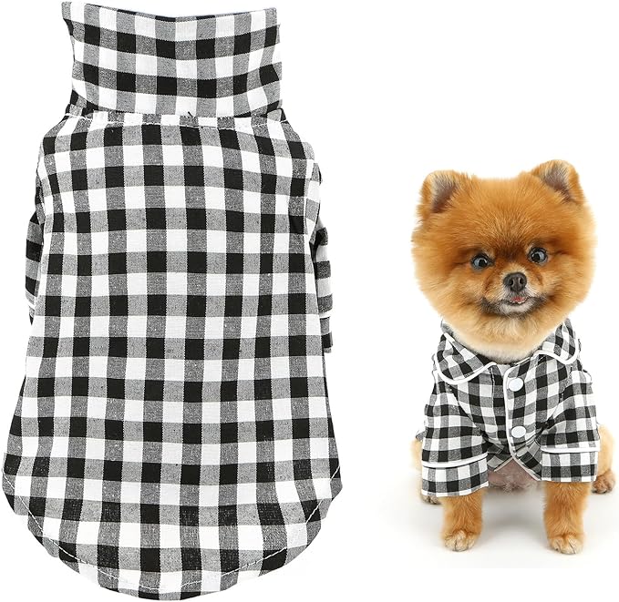 SMALLLEE_LUCKY_STORE Dog Pajamas for Small Medium Dogs Cats Soft Pet Sleepwear Shirts Comfortable Lapel Pjs Loungewear Clothes Bulldog Chihuahua Yorkie Two-Legged Outfit, Black, 5XL