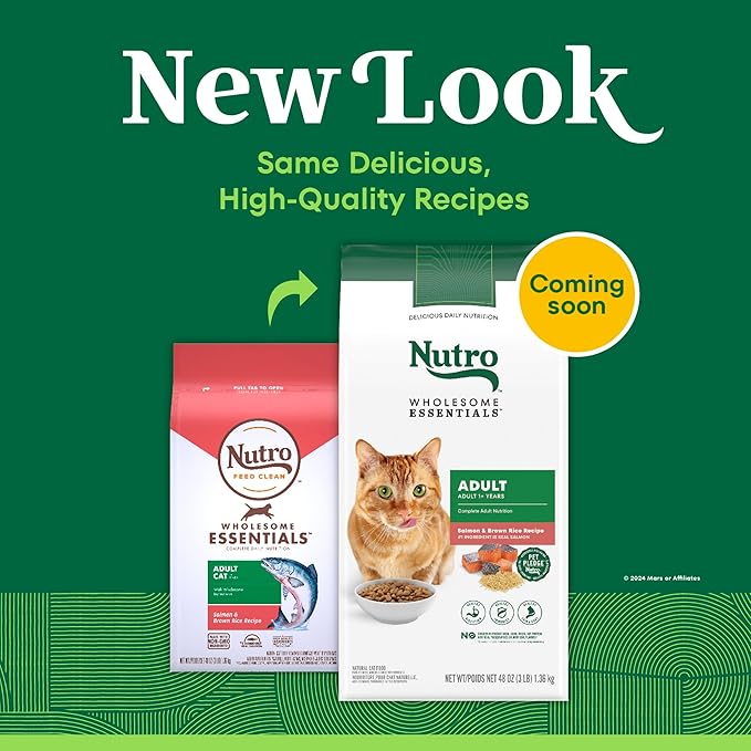Nutro Wholesome Essentials Dry Cat Food, Adult Cat Food Dry Salmon & Brown Rice Recipe, 3 lb. Bag