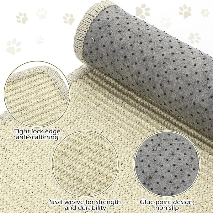 Riakrum Cat Scratch Pad, 2 Pack 32 x 16 Inches Sisal Mat, Natural Fabric Cat Pad, Horizontal Scratching Mat Protector for Furniture, Sofa and Wall (Beige)