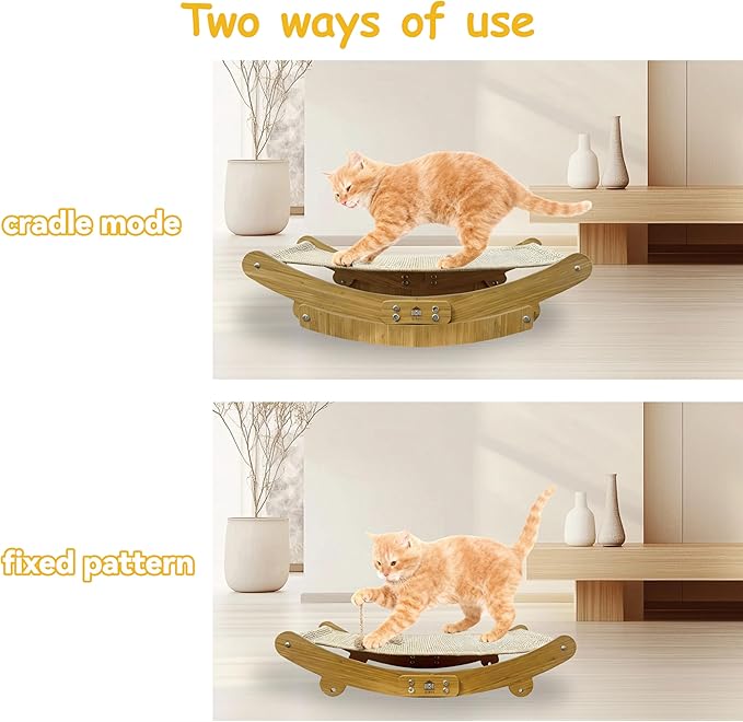 Sisal Cat Scratching Pad, 2 pcs Nartural Sisal Mats, Scratcher Lounge Rocking Beds and Fixed Beds 2-in-1 Cat Hammock