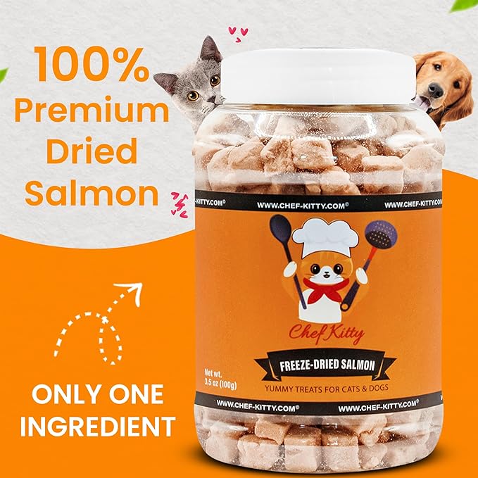 Freeze Dried Salmon Cat Treats | 100% Wild Caught Salmon Dog Treats, Grain- Free | High Protein, Single Ingredient Cat & Dog Food Toppers | No Additives or Preservatives | Tested in USA | 2.6 oz