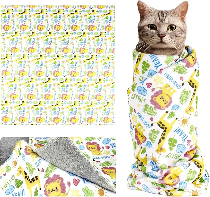 Cat Wrap for Cutting Nails and Grooming,Cat Restraint Wrap for Nail Clipping,Self-Adhesive Fabric Cat Swaddle Burrito Wrap for Nail Trimming (Giraffe Lion Style)