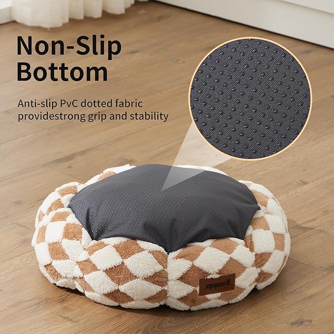 ZOMISIA Large Cat Beds for Indoor Cat, Donut Dog Beds for Small Dog, Round Plush Puppy Bed for Kitten, Brown