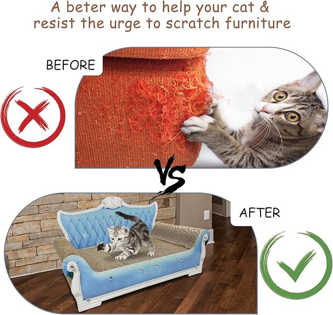 Luxury Cardboard Cat Scratcher Sofa Bed, Couch Shaped Scratching Board, Scratch Lounge with Catnip, Cat Scratcher for Indoor Cats Large Blue 25.4" Large