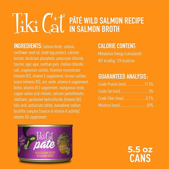 Tiki Cat Luau Pâté Wet cat Food, Salmon, 5.5 oz. Cans (8 Count)
