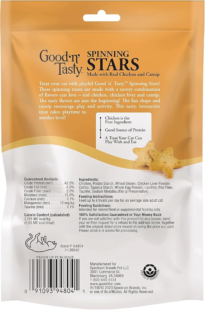 Good ‘n’ Tasty Spinning Stars Cat Treats, 1.5 Ounce Bag, 2-in-1 Treat & Toy Made with Real Chicken, Chicken Liver & Catnip, Encourages Playfulness & Low Calorie, 2 Pack