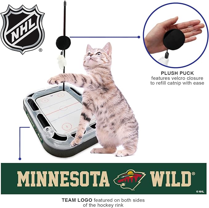 Pets FIrst Cat Scratching Toy NHL Minnesota Wild Hockey Field Cat Scratcher Tiy with Interactive Cat Ball Bell in Tracks. 5-in-1 CAT Toy