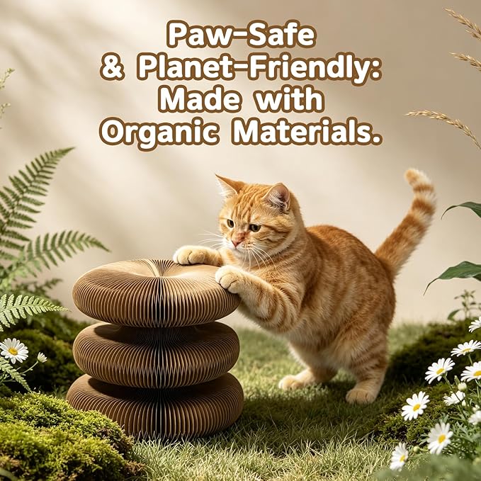 M-Shaped Double Layer Cat Scratcher, Magic Organ Accordion Scratching Board with Bell Ball, Interactive 2-in-1 Corrugated Cardboard Scratch Pad for Indoor Cats & Kittens