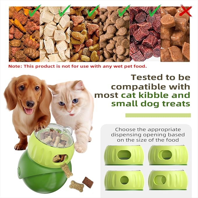 KADTC Wobble Treat Dispenser Ball for Indoor Cat & Tiny/Small Dog Enrichment Toy Interactive Slow Feeder, Kitten Stimulating Balls, Puppy Puzzle Toys