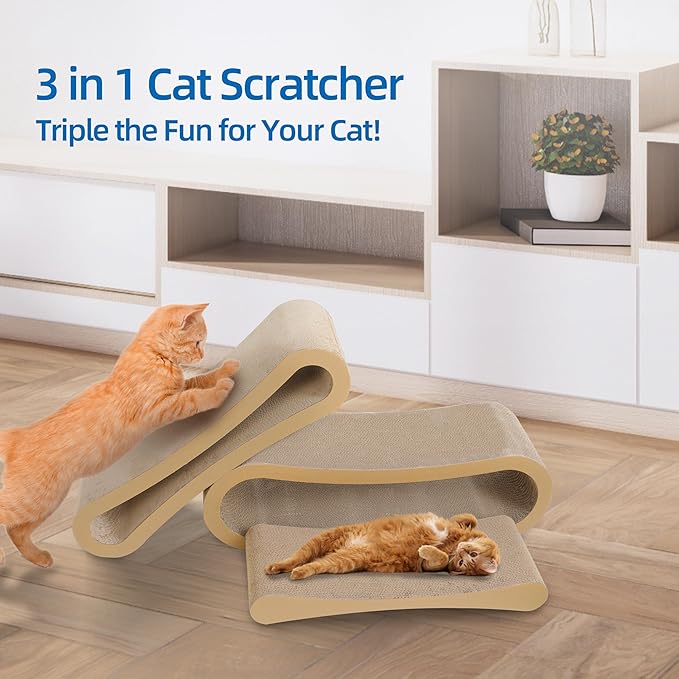 Simple Deluxe 3-in-1 Large Cardboard Cat Scratcher Lounger, 33.5" x 10.2" x 10.2" Infinity Shape Cat Scratching Board, Reversible Corrugated Scratch Pad for Multi-Cat Homes, 100% Recyclable, X-Large