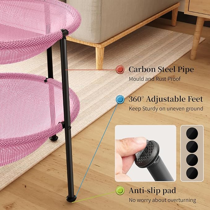 JUNSPOW Double Cat Bed Pink, Breathable Pet Bed for 2 Cats with 4 Adjustable Feet & Anti-Slip Mats, Easy Assembly Cat Hammock for Multi-cat Household, Indoors & Outdoors, 22.8 in x18.7 in x 18.7 in