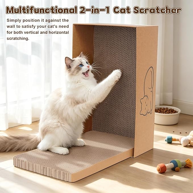 Multi-Use Cat Scratcher, 17.5" Large Cat Scratcher Pad 5 Pcs with Box, Eco-Friendly Reversible Cardboard Cat Scratcher Lounge for Indoor Cats and Kittens, Post and Furniture Protector