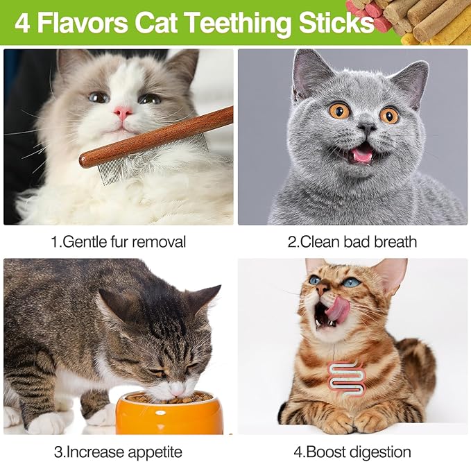 4 Flavors/110g Cat Grass Chew Sticks,Dental Health&Hairball Control for Cats,Dehydrated Cat Treats,Also for Dogs(Beef,Salmon&Cat Grass,Chicken&Pumpkin,Dragon Fruit&Chicken (95g)