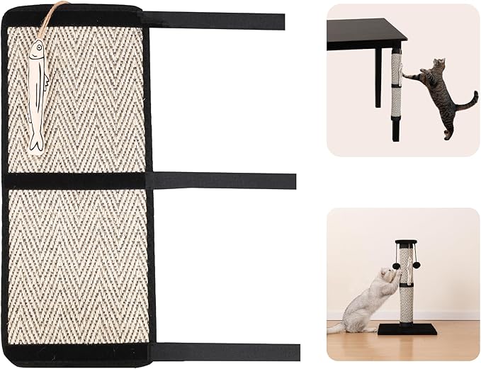 Furrther Boho Sisal Cat Scratcher Mat with Hook and Loop Strips (Scratch Protector for Carpet, Sofa, Wall and Furniture), Durable and Shedding-Resistant Surface (Table Leg Protector, Fishbone)