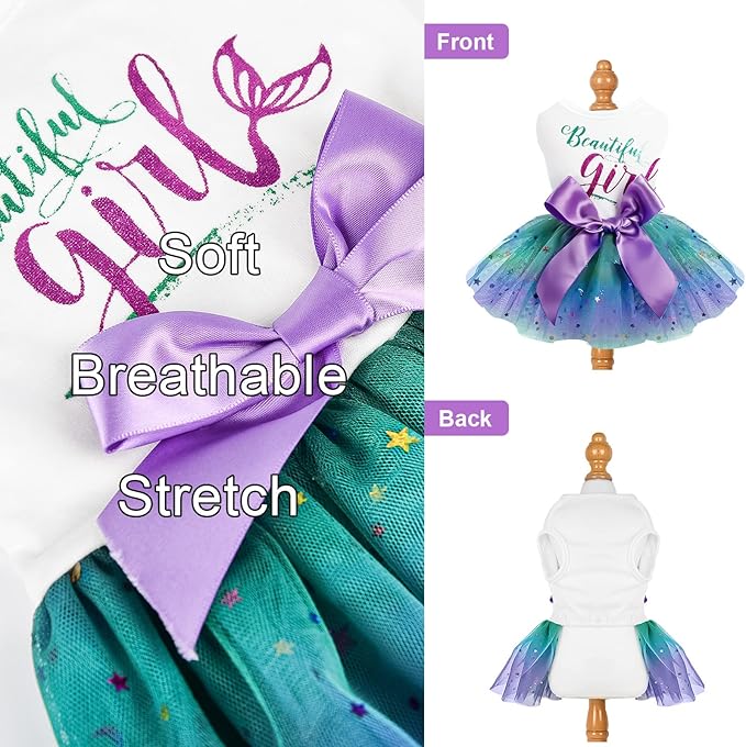 Dog Clothes for Small Medium Dogs Girl, Gradient Sequin Mesh Dress Dog Outfit, Summer Tutu Dog Dresses, Cat Apparel, Cute Pet Puppy Clothing Doggie Outfits (Small, Gradient Blue)