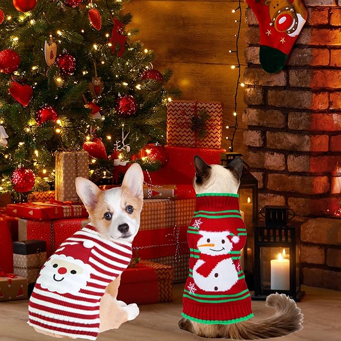 GOYOSWA 3 Pack Cat Christmas Sweater, Knit Pet Cat Dog Sweaters Warm Coat Clothes Santa Reindeer Snowman Christmas Sweater Outfit for Cats Puppy Dogs M