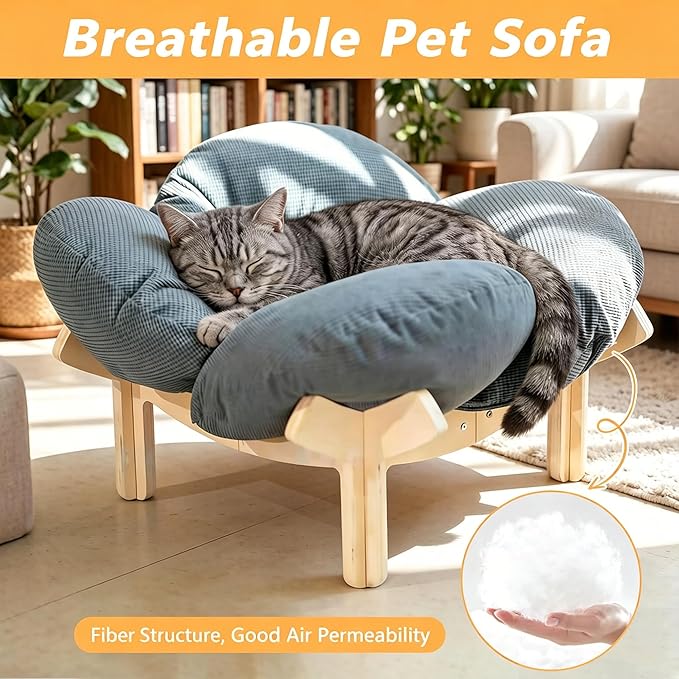 Raised Cat Bed,21" Elevated Cat Bed with Cushion Fluffy Pet Couch Sofa,Stylish Cat Chair with Highly Elastic Soft Cushion for Puppy, Sleeping,Cat Furniture