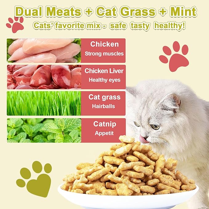 17.6 oz Cat Grass Treats for Indoor Cats - Hairball Control Natural Chicken & Catnip Flavor Healthy Kitten Snacks Crunchy Training Biscuits for Dental Cleaning