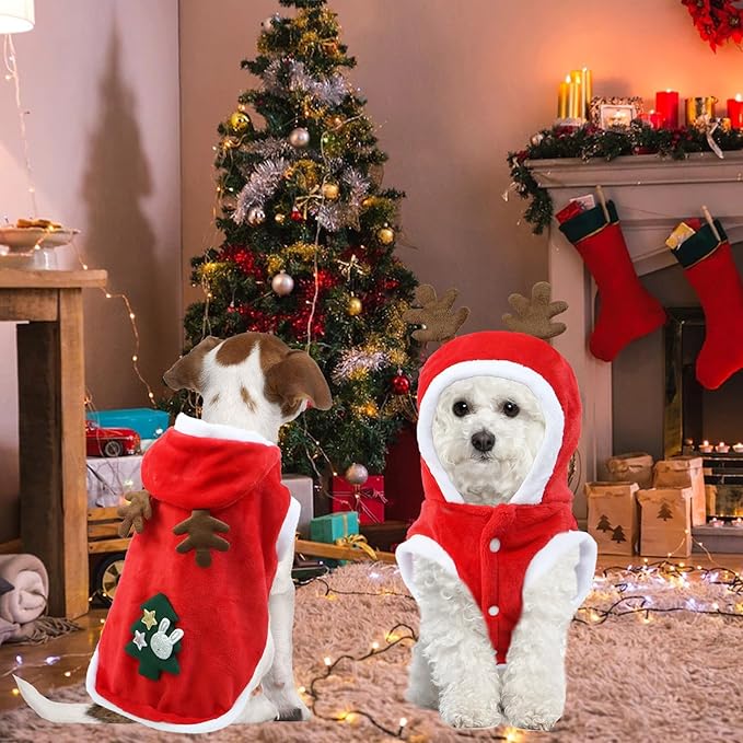 Dog Christmas Outfit, Dog Christmas Hoodie Vest Costume with Elk Antlers Holiday Clothes for Small Medium Dogs Cats Pets (XX-Large)