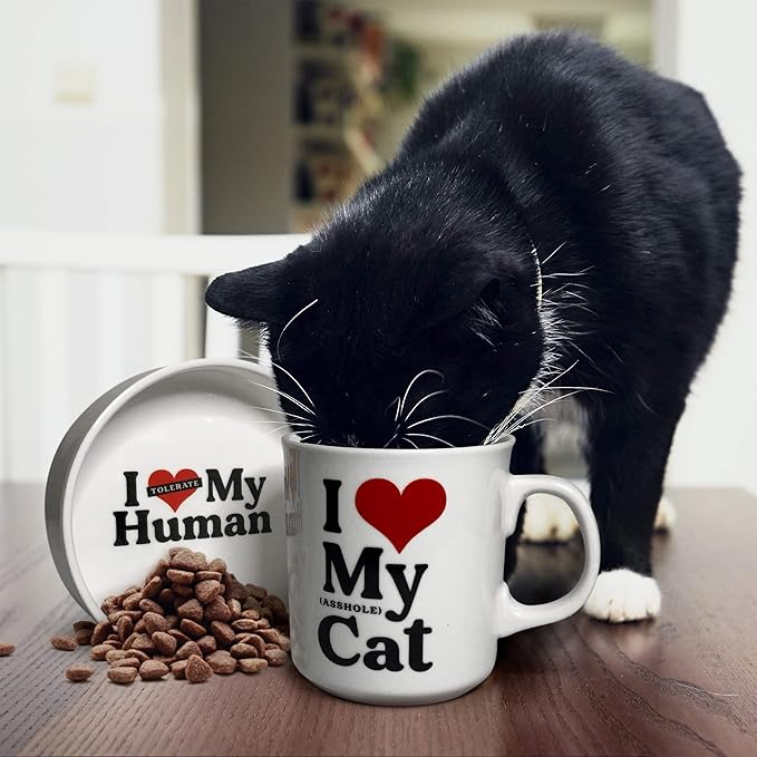 Genuine Fred Howligans - Mug + Cat Bowl - Love Cat, White