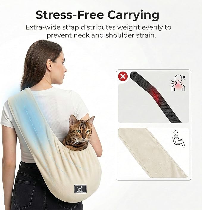 Donut Cat Sling Carrier, Soft Polar Fleece Hands-Free Pouch for Small Pets 3-13 lbs, Lightweight Indoor Cuddle Bag (Apricot)