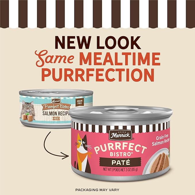 Merrick Purrfect Bistro Grain Free Premium Soft Canned Pate Adult Wet Cat Food, High Protein Salmon Recipe - (Pack of 24) 3 oz. Cans