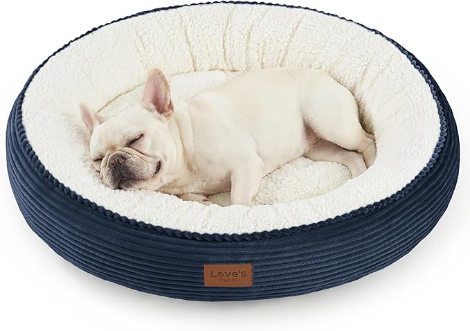 Love's cabin Round Donut Cat and Dog Cushion Bed, 30in Pet Bed for Medium or Large Dogs, Anti-Slip & Water-Resistant Bottom, Soft Durable Fabric Pet Beds, Washable Calming Cat Bed, Navy Blue
