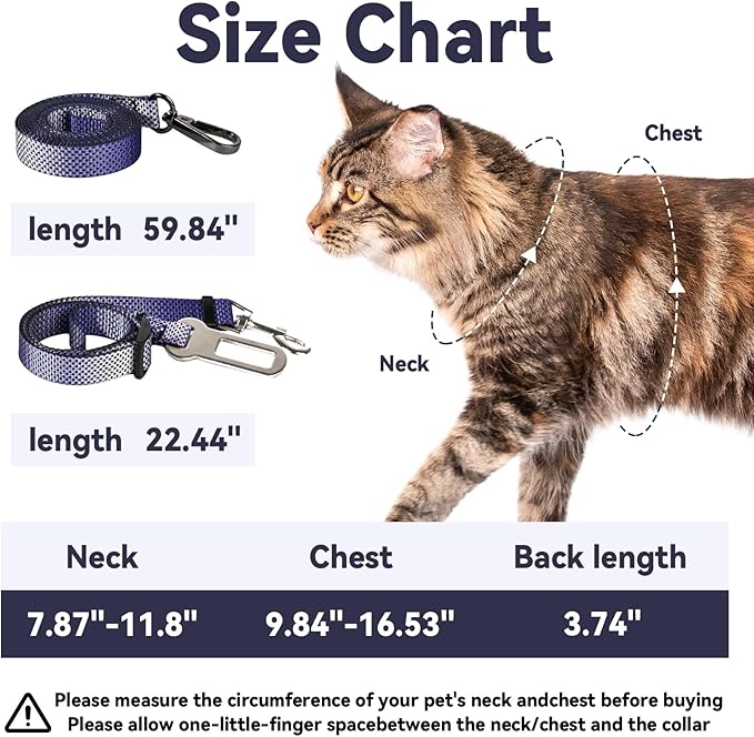 Cat Harness and Leash Set, 3-in-1 Escape Proof Adjustable, Comfortable Soft Lightweight, Safe, Easy to Wear, Walking Travel Kitten Harness for Small Medium LCats (Purple)
