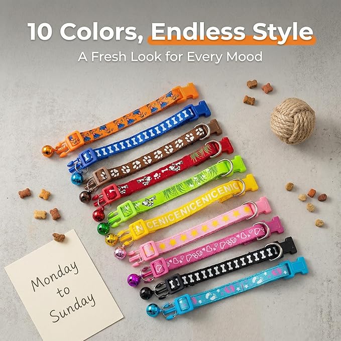 10 Packs Random Puppy Collars for LitterSoft, Durable, and Stylish Nylon Collars with Colorful Bells, Suitable for Small Pets