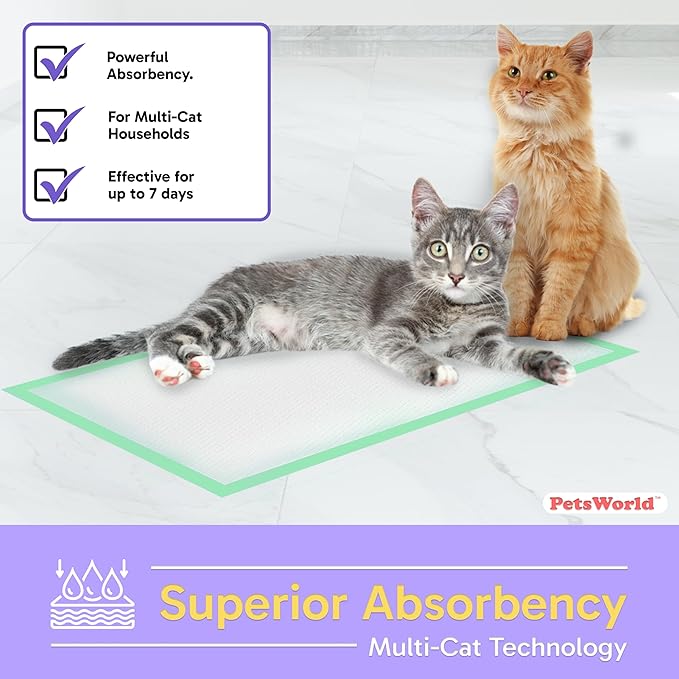 PETSWORLD Multi Cat Pad Refills for Cats Breeze Litter System, Ultra-Absorbent, Quick Dry - (200 Count, Unscented)