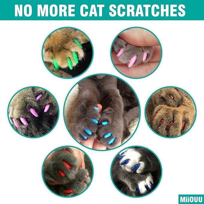 10x Colors / 100 pcs Cat Nail Caps | Cat Claw Covers with Adhesives and Applicators | Alpha (XS)