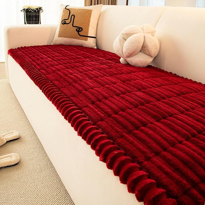 Anti-Slip Sofa Cushion, Washable Couch Cover Cat Mat Pet Pad Blanket for Furniture Protector Customizable Sofa Slipcover Pets Friendly(90x280cm(35x110inch), Red)