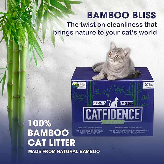 Catfidence Organic Bamboo Cat Litter, Unscented, Dust-Free & Fast-Drying, Long-Lasting Odor Control, Multi-Cat Friendly, 3 Pack (7 lb Each, 21 lb Total)