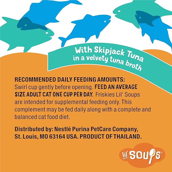 Purina Friskies Grain Free Senior Lickable Cat Food Toppers Lil’ Soups with Skipjack Tuna in a Velvety Tuna Broth - (Pack of 8) 1.2 oz. Cup