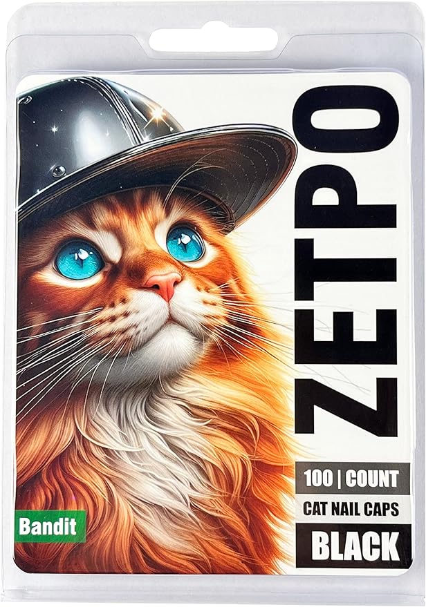zetpo 100 pcs Cat Nail Caps | Cat Claw Covers | with Adhesives and Applicators (Black, S)