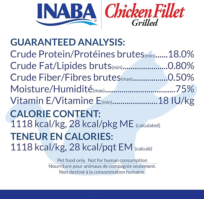 INABA Premium Hand-Cut Grilled Chicken Fillet Cat Treats/Topper with Vitamin E and Green Tea Extract, 0.9 Ounces Each, Pack of 6, Chicken Broth