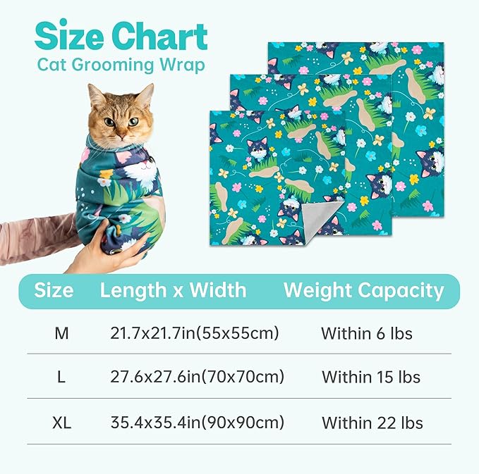 Tuiskusa Cat Grooming Wrap, Cat Wrap for Cutting Nails, Self-Adherent Fabric Wrap for Cats, Cat Burrito Wrap Anti-Scratch, Anti-Escape, Multifunctional Swaddle Wrap Pet Tool 21.6×21.6"