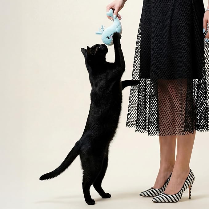 Cat Toys | Plush Whale Stuffed Animal for Cats | Eco Friendly Interactive Cat Toys for Indoor Cats