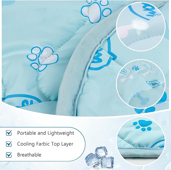 DELIFUR Pet Cooling Blanket, 23.6x35.4 in Ice Silk Cooling Mat for Dogs & Cats, Portable & Washable Pet Cooling Blanket, Easy Carry Mats for Crates, Beds, Sofas, Cars, Summer Use (Blue)
