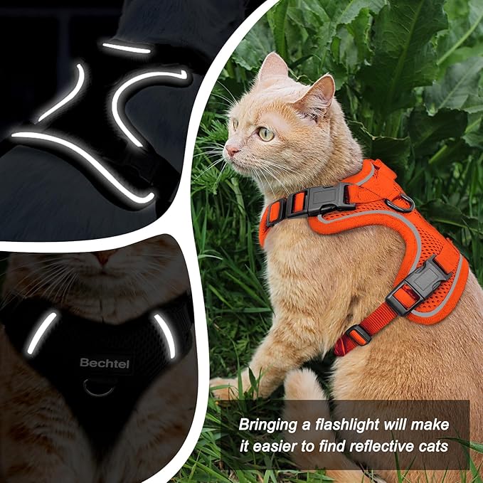 Cat Harness and Leash for Walking, 3 in 1 Adjustable Breathable Soft, Easy to Control Reflective Cat Harness Escape Proof, Cat Products, Orange, XS
