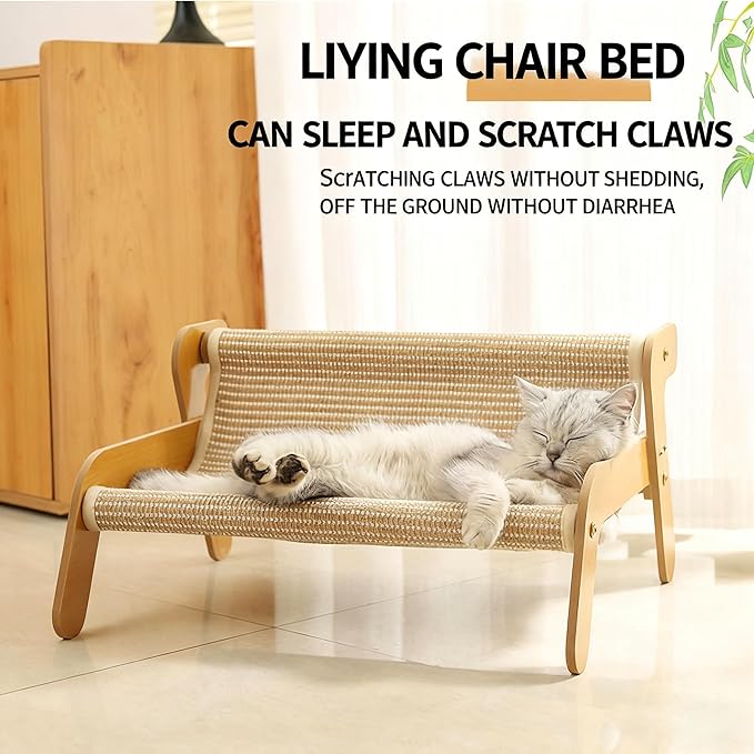 Extra Large Cat Scratching Lounge - Upgraded Large 2-in-1 Cat Bed & Rest Chair, Includes Cat Brush, Linen Fabric, Pet Furniture Designed for Cats