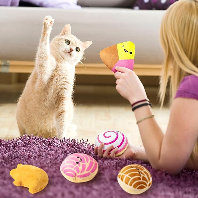 L1rabe Mexican Catnip Stuffed Toys for Cats - 5Pcs Pet Days Mexican Concha Catnip Toys, Pan Dulce Toys for Cat Lovers Fiesta Gift Indoor Kitten Chew Bite Kick Non-Toxic Interactive Pet Supplies