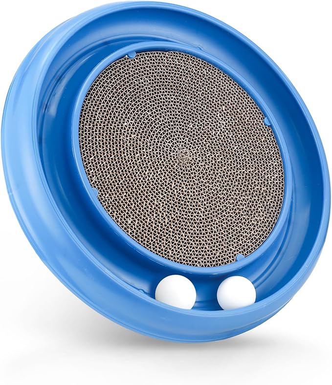 Cat Scratching Board with Balls for Cats Grinding Claw, Round Cat Scratcher Interactive Toy, Cat Ball Track Scratcher Pad for Cats Exercise Play(Blue)