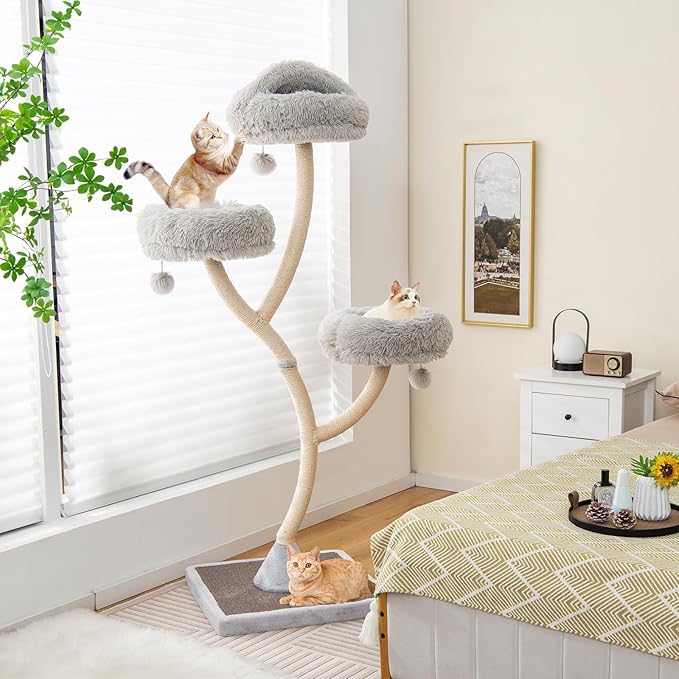 Tangkula Tall Cat Tree, 70 Inch Multi-Level Large Cat Tower with 3 Warm Perches, 3 Jingling Balls, Sisal Scratching Posts & Board, Modern Cat Tree for Indoor Cats Large Adult